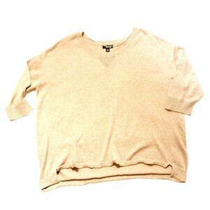 A.N.A Gold Metalic Knit Sweater Top Womens 1X Split Hem 3/4 Sleeve